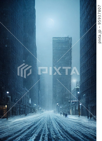 Concept art illustration of energy crisis, frozen city and blackout Concept art illustration of energy crisis, frozen city and blackout 95937807