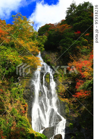 【岡山県】晴天の神庭の滝と紅葉 95938236