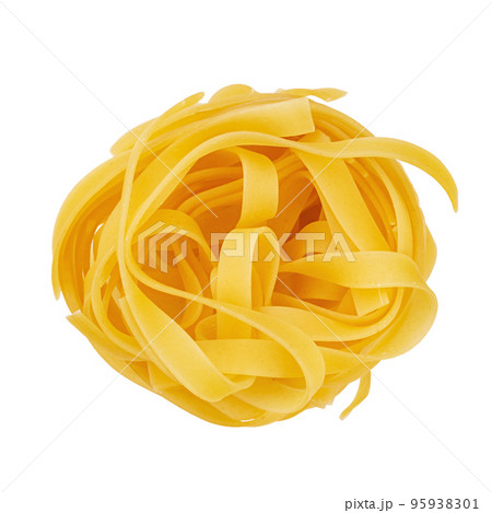 Raw rolled tagliatelle shape of italian pasta isolated on white background. 95938301