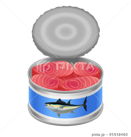 Tuna canned goods mockup. Realistic illustration of tuna canned goods vector mockup for web design isolated on white background 95938460