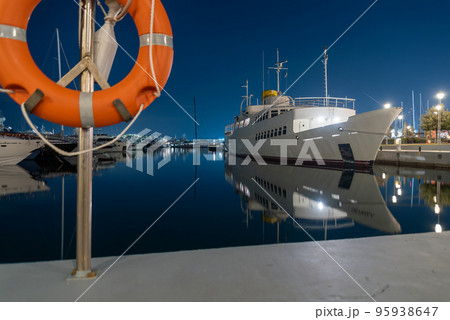 many ships at night on the pier in the Aegean Sea Athens Greece many ships at night on the pier in the Aegean Sea Athens Greece 95938647