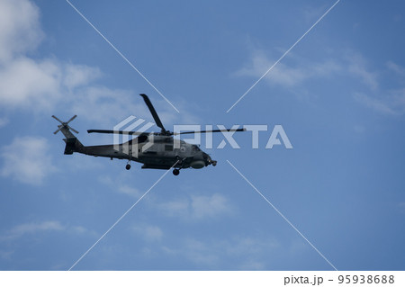 Sikorsky Seahawk naval military helicopter during an air show. Hellenic Navy S-70 flying on Thessaloniki, Greece during the 28 October National Oxi Day parade. 95938688