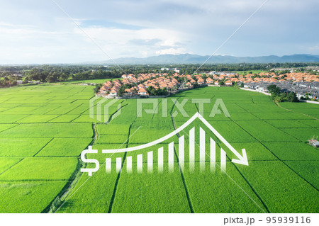 Land in aerial view with concept of value to decrease. Land in aerial view with concept of value to decrease. 95939116
