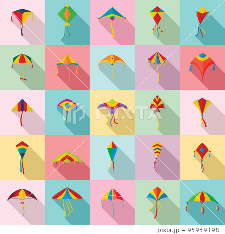 Kite flying festival surf icons set. Flat illustration of 25 kite flying festival surf vector icons for web Kite flying festival surf icons set. Flat illustration of 25 kite flying festival surf vector icons for web 95939198