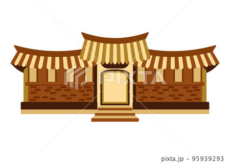 Asian Korean or Chinese house, traditional oriental house. Illustration, icon, vector 95939293