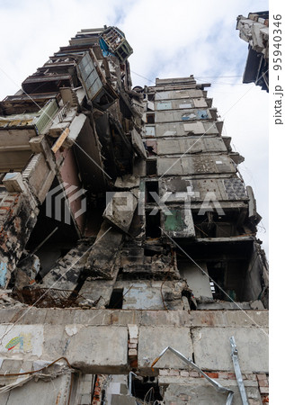 destroyed and burned houses in the city during the war in Ukraine destroyed and burned houses in the city during the war in Ukraine 95940346