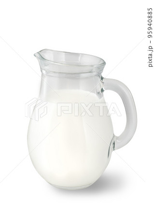 Glass jug of fresh milk isolated on white background. 95940885