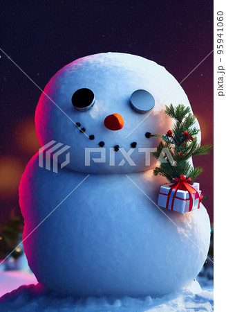 Snowman in winter christmas landscape. Snowman. Magical christmas night 95941060