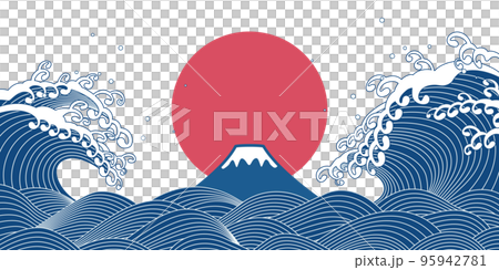 大波と日の出　背景素材 95942781