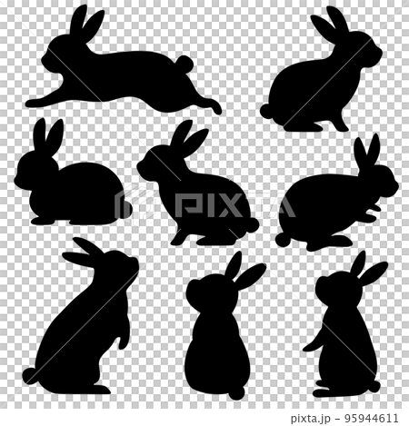 うさぎシルエットイラストセットのイラスト素材