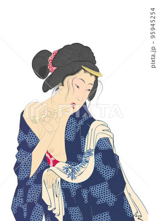 月岡芳年美人画白バックのイラスト素材