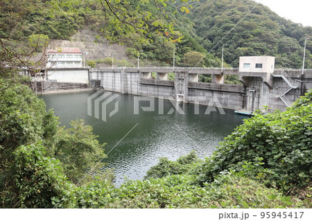 山口萩往還　一の坂ダムと錦鶏湖の秋風景 95945417