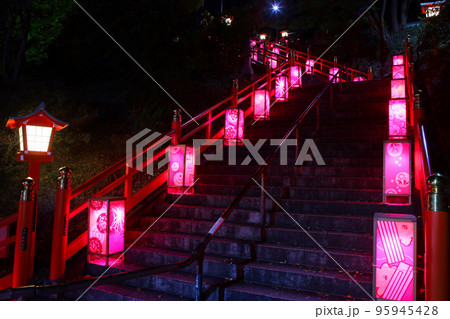 足利市 足利織姫神社の参道と行灯(日本夜景遺産) 足利市 足利織姫神社の参道と行灯(日本夜景遺産) 95945428