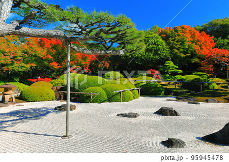 【島根県】晴天の由志園の枯山水庭園の紅葉 【島根県】晴天の由志園の枯山水庭園の紅葉 95945478