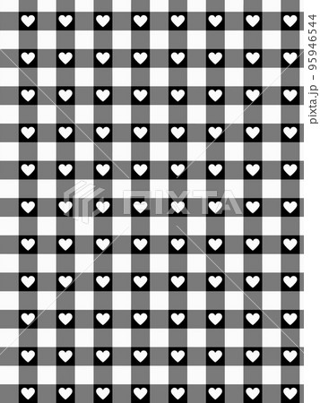 チェック柄背景素材　ハート入り　白黒 95946544