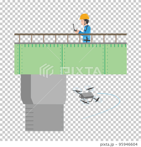 A worker uses a drone to inspect a bridge A worker uses a drone to inspect a bridge 95946604