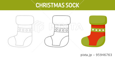 Christmas Sock tracing and coloring worksheet...のイラスト素材 [95946763] - PIXTA