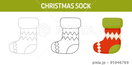 Christmas Sock tracing and coloring worksheet for kids 95946769