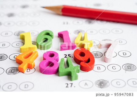 Math number with pencil on answer sheet test choice for learning Mathematic, education math concept. Math number with pencil on answer sheet test choice for learning Mathematic, education math concept. 95947083