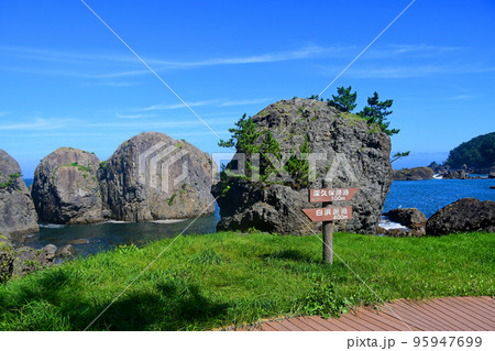 みちのく潮風トレイル　種差海岸　深久保漁港の丸い岩礁 95947699