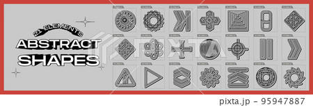 Vector set of Y2K. Collection of abstract graphic geometric symbols. Frames inspired brutalism. 95947887