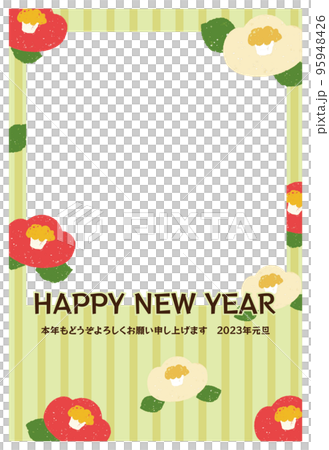 Hand-drawn camellia photo New Year's card template Midori 95948426