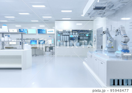 White futuristic digital laboratory interior in semiconductor manufacturing factory White futuristic digital laboratory interior in semiconductor manufacturing factory 95948477