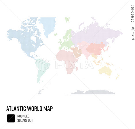 世界地図ドット 大西洋を中心とした世界  地域別にグループ