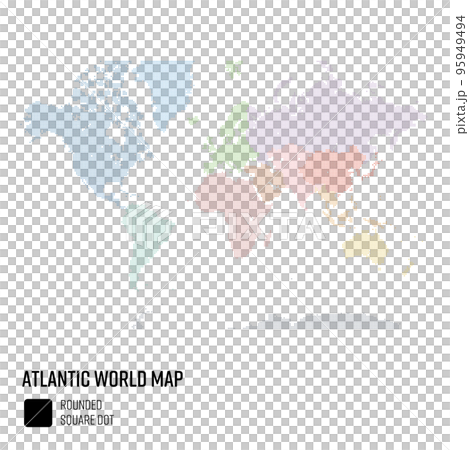 World map dots Grouped by region of the world centered on the Atlantic Ocean 95949494