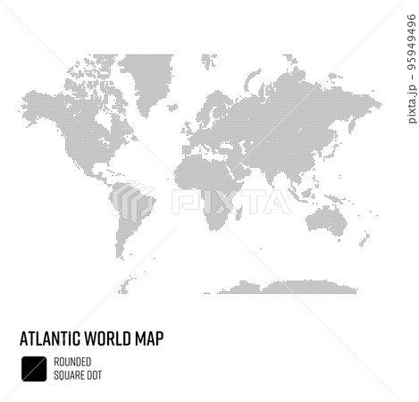世界地図ドット 大西洋を中心とした世界  地域別にグループ