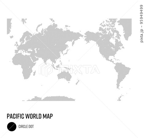 世界地図ドット 太平洋を中心とした世界  地域別にグループ 95949499