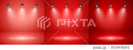 Empty red studio abstract backgrounds with spotlight effect. Product showcase backdrop. Stage lighting. Vector illustration Empty red studio abstract backgrounds with spotlight effect. Product showcase backdrop. Stage lighting. Vector illustration 95949695