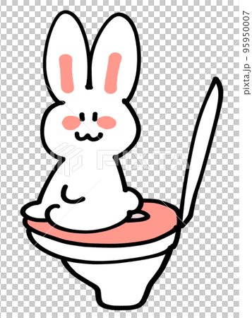 Illustration material of a loose rabbit sitting on a toilet in the toilet Illustration material of a loose rabbit sitting on a toilet in the toilet 95950007