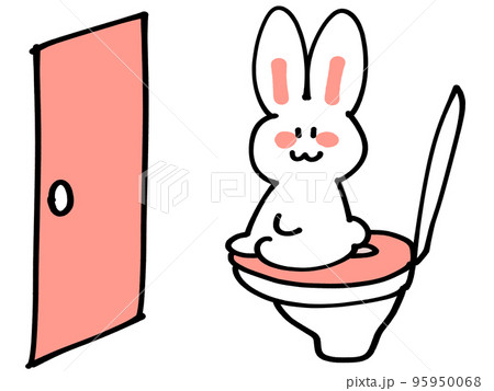 トイレで便器に座るゆるうさぎのイラスト素材 トイレで便器に座るゆるうさぎのイラスト素材 95950068