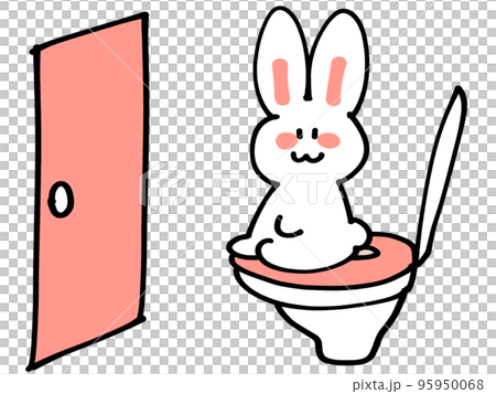 トイレで便器に座るゆるうさぎのイラスト素材 トイレで便器に座るゆるうさぎのイラスト素材 95950068