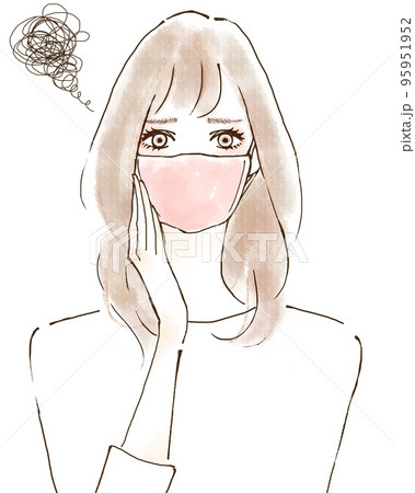 インフルエンザ対策にマスクをつける若い女性のイラスト 95951952