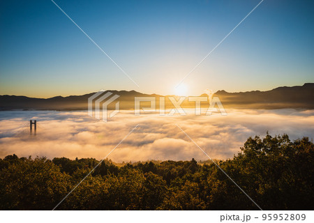 朝日に照らされる秩父の雲海 95952809