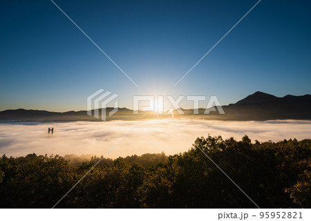 朝日に照らされる秩父の雲海 95952821