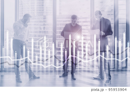 Bar graph on the background of a business center with a manager at the window Bar graph on the background of a business center with a manager at the window 95953904