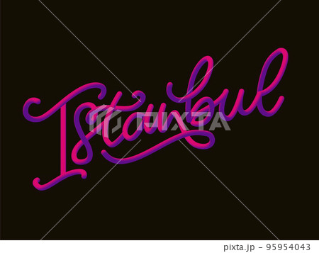 Istanbul. Hand lettering. Vector logo of Istanbul in black color with seagulls on white background. souvenir products, banner emblem, travel blog social media, brochure, flyer. Digital illustration. Istanbul. Hand lettering. Vector logo of Istanbul in black color with seagulls on white background. souvenir products, banner emblem, travel blog social media, brochure, flyer. Digital illustration. 95954043