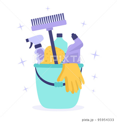 set-of-cleaning-equipment-with-plastic-water-95954333-pixta