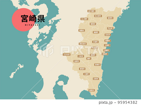 地図（地名入り）-宮崎県