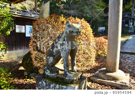 埼玉県秩父市荒川上田野の若御子神社　二の鳥居の狛犬 95954594