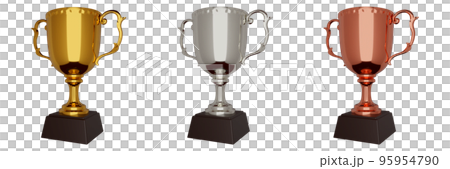 Photoreal transparent 3DCG rendering image set of three gold, silver and bronze trophies or prize cups 95954790