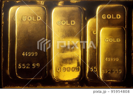 Stack of gold bars at finance vault 95954808