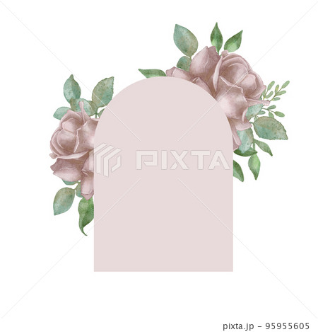 Beautiful wedding arch with watercolor flowers Roses and leaves. Vector holiday illustration in vintage style. Floral design. 95955605