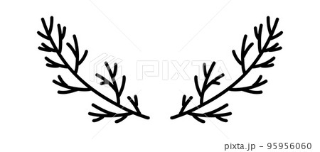 Doodle floral laurel. Hand drawn tree branches with leaves and flowers. illustration 95956060