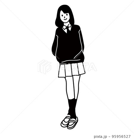 女子高生のベクター線画 95956527