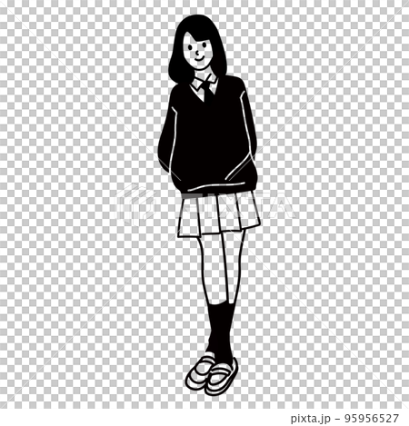 女子高生のベクター線画 95956527