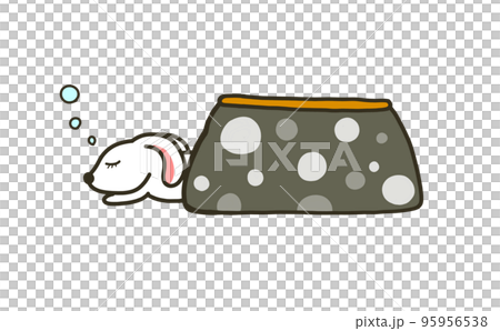 Illustration of a rabbit sleeping on a kotatsu 95956538
